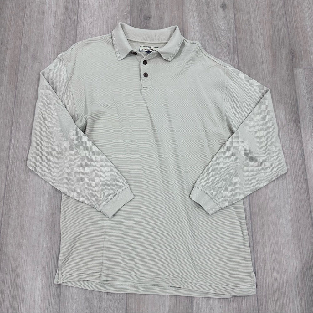 Tommy Bahama long sleeve silk cotton polo shirt XL beige